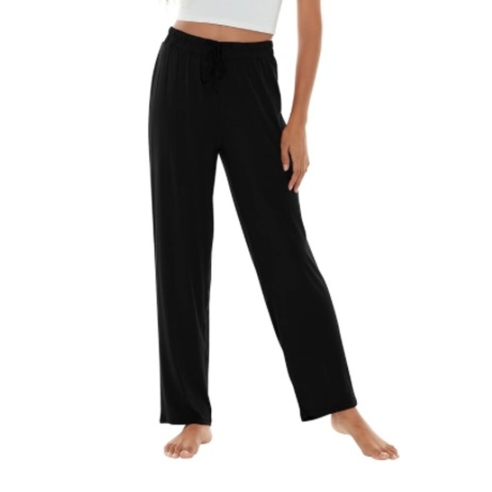 WiWi Pajama Pants. Viscose from Bamboo. Soft. Wide Leg. Black. XL